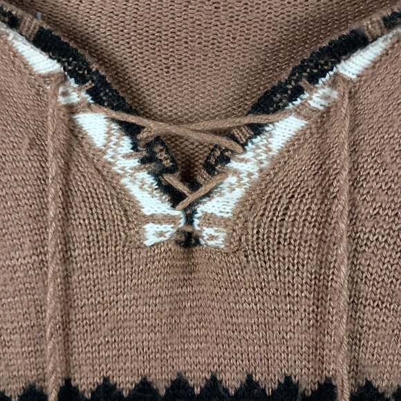 Albinaas Alpaca Hooded Sweater With Llama Pattern & Fringe Size Small Brown - Picture 5 of 11